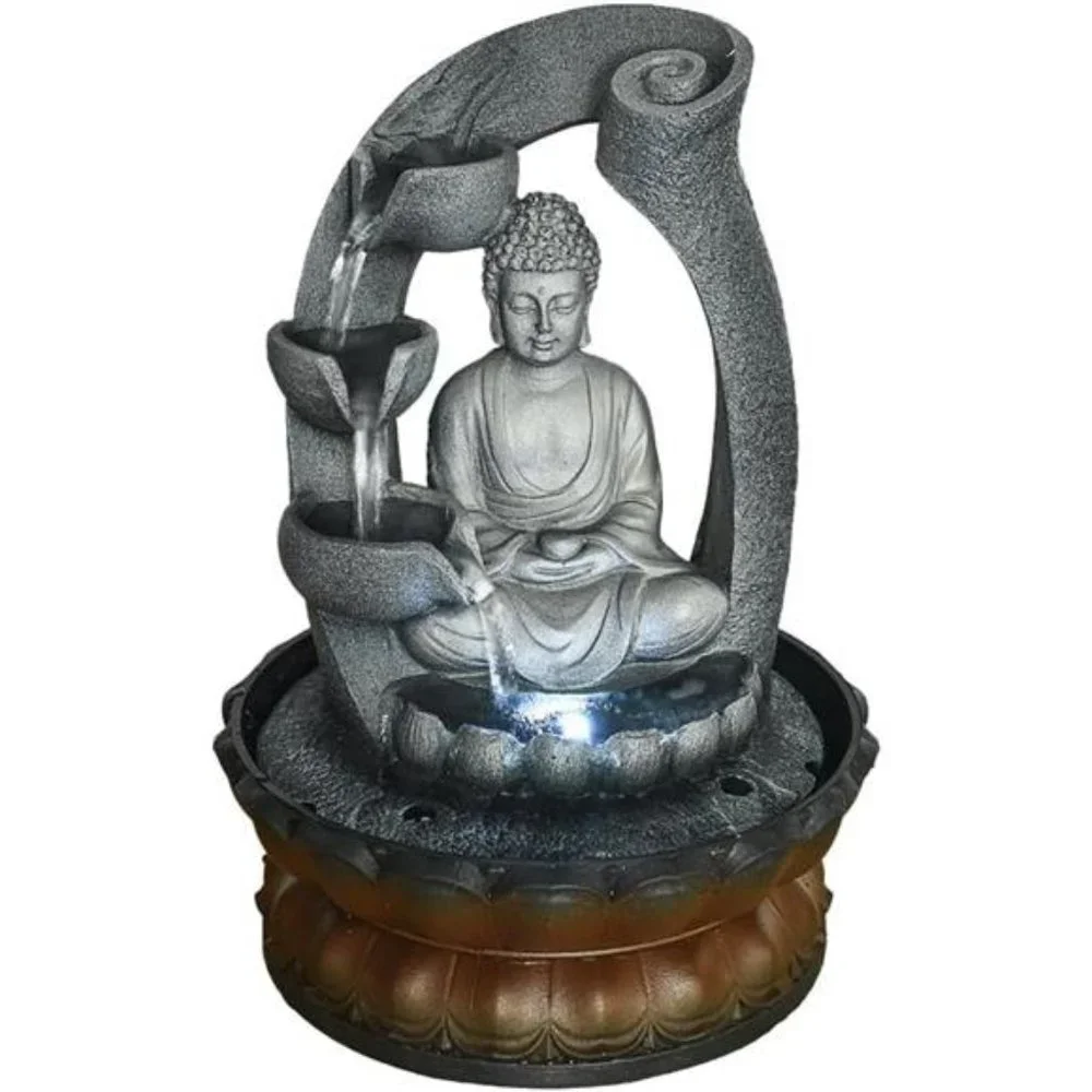Sitting Buddha Fountain LED Indoor Fengshui Meditation Relaxing Decor, 11"